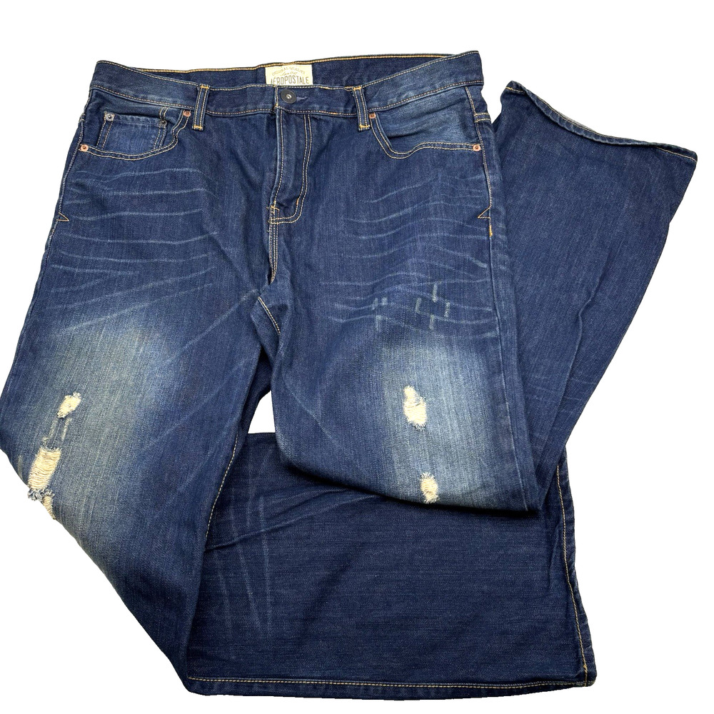 2011 Aeropostale DRIGGS Slim Bootcut Dark Wash Distressed Jeans 38x32 Fits 39x32
